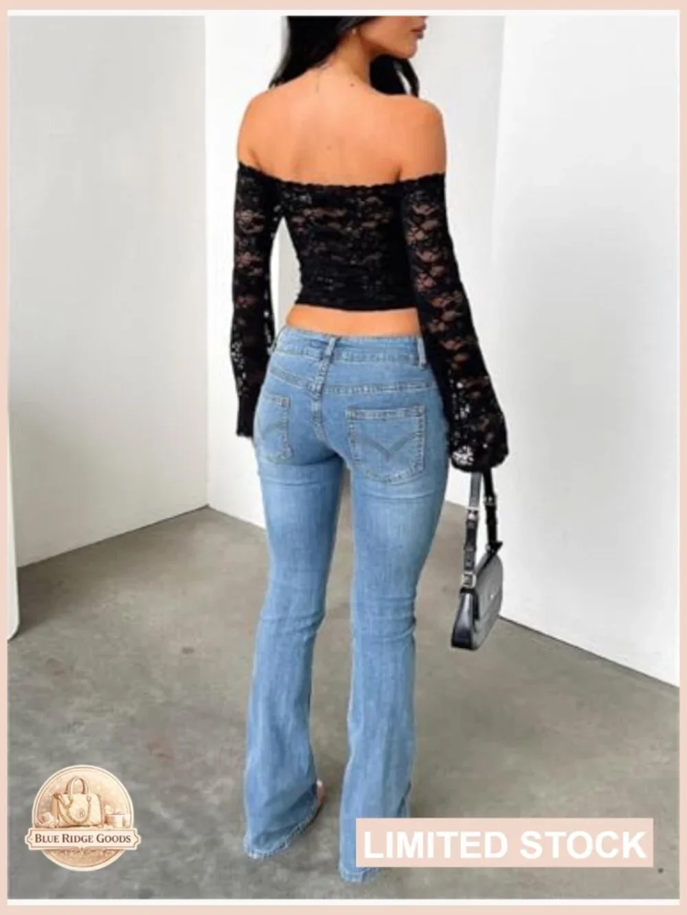 Off Shoulder Floral Lace Crop Top Long Sleeve See Through Backless Going Out - Picture 7 of 7